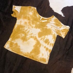 Mustard Yellow & White Tie Dye, V-Neck T-Shirt